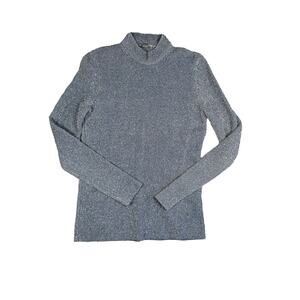 COS Sweater Womens XS Blue Metallic Long Sleeve Mock Neck Fitted Thick